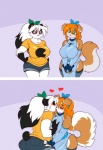 abstract_background anthro bear big_breasts black_hair bottomwear breasts brown_body brown_fur canid canine canis chalo chest_tuft clothed clothing cocoa_(las_lindas) domestic_dog dress duo facial_markings female female/female french_kissing fur giant_panda green_eyes hair head_markings heart_symbol huge_breasts kibbles_(uberquest) kissing las_lindas long_hair mammal markings mind_control multicolored_body multicolored_fur multicolored_hair orange_hair red_eyes shirt shorts simple_background slightly_chubby thick_thighs topwear tuft two_tone_body two_tone_fur two_tone_hair uberquest white_body white_fur white_hair wide_hips