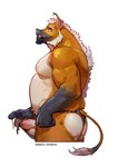 anthro areola balls barazoku beard belly biceps big_balls big_bulge big_butt big_muscles big_penis bodily_fluids bottomwear bulge butt clothed clothing erection erection_under_clothing eyebrows facial_hair fur genital_fluids genitals hair huge_muscles humanoid_genitalia humanoid_penis loincloth loincloth_only male musclegut muscular muscular_anthro muscular_male nails nipples pecs penis precum precum_on_hand precum_string precum_through_clothing scar side_view simple_background smile solo standing tenting text thick_arms thick_thighs topless topless_anthro topless_male tuft tusks wet wet_clothing white_background conditional_dnp sinibun_95 pace_(kazyote) mammal red_river_hog river_pig suid suine 2025 hi_res url