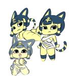 anthro big_breasts blue_hair breasts butt clothed clothing egyptian female fur genitals hair hand_on_breast lying nipples nude open_mouth pussy simple_background solo standing tongue tongue_out uraeus vallycuts animal_crossing nintendo ankha_(animal_crossing) domestic_cat felid feline felis mammal