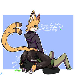 anal anthro big_butt bodily_fluids butt clothing facesitting green_eyes heart_symbol hoodie male male/male oral pawpads rimming sex sitting_on_another sweat sweatdrop sweaty_butt topwear noahghostfac3 casey_(noah_ghostfac3) leo_(cosmicservalleo) felid feline mammal serval 1:1 hi_res