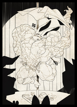 anthro biceps big_ears big_muscles black_border blush border breasts clothing dancing female huge_muscles hyper hyper_muscles looking_pleasured muscular muscular_anthro muscular_female nipples nude open_mouth pole pole_dancing solo strip_club stripper_pole undressing vein veiny_muscles gettar82 disney zootopia judy_hopps european_rabbit lagomorph leporid mammal oryctolagus rabbit digital_media_(artwork) monochrome