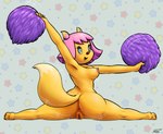 anthro anus areola blue_eyes breasts butt cheerleader eyeshadow feet female flexible fur genitals hair looking_at_viewer makeup nipples nude open_mouth open_smile orange_body orange_fur pink_hair pom_poms pussy simple_background smile soles solo splits spread_legs spreading revtilian sr parappa_the_rapper sony_corporation sony_interactive_entertainment paula_fox canid canine fox mammal 2024 absurd_res collaboration hi_res signature