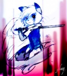 adolescent anthro holding_melee_weapon holding_object holding_sword holding_weapon looking_at_viewer male melee_weapon red_eyes solo sword weapon young young_anthro young_male ellebellebuu maverick_skye canid canine fox mammal hi_res