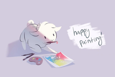 2_horns ambiguous_gender feral fur horn painting_(object) palette quadruped simple_background solo text toony white_body white_fur itsdanfango olive_(itsdanfango) bovid caprine goat mammal 2019 english_text