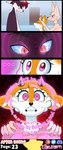 abstract_background anthro big_ears black_body black_fur black_nose bodily_fluids brainwashing brown_body brown_fur clothed clothing corrupted corruption dialogue dominant dominant_female dominant_male door ears_down ears_up evil_face evil_grin evil_look eyebrows female female/female frown fur glistening glistening_eyes glowing glowing_eyes grin group hair hand_on_head hand_on_shoulder holding_another holding_down horn hypnosis hypnotic_eyes imminent_sex looking_down looking_up male male/female mind_alteration mind_control nervous nervous_sweat nude office orange_body orange_eyes orange_fur pink_clothing pink_eyes pink_shirt pink_topwear pivoted_ears red_body red_eyes red_fur red_hair red_nose scared scared_expression scared_face sharp_fingers shirt shuddering simple_background smile smirk spiral spiral_background spiral_eyes stuttering submissive submissive_female sweat sweatdrop topwear trio white_body white_fur white_hair wide_eyed worried worried_look glowhorn aggretsuko sanrio artifact_the_fox fenneko tsunoda_(aggretsuko) canid canine deer fennec_fox fox mammal true_fox absurd_res hi_res