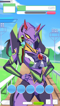 armor big_breasts bow_ribbon breasts cybernetics day female gameplay_mechanics gui hand_on_hip horn horse_ears machine mecha_musume outside purple_body racetrack smile solo unicorn_horn user_interface zerokun135 cygames neon_genesis_evangelion uma_musume_pretty_derby eva-01 animal_humanoid cyborg equid equid_humanoid equine equine_humanoid evangelion_(cyborg) humanoid mammal mammal_humanoid 4:7 absurd_res crossover hi_res portrait three-quarter_portrait