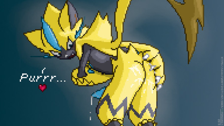 after_sex animal_genitalia animal_penis anthro anus biped black_markings blue_anus blue_background blue_eyes blue_markings blue_pawpads blue_penis blush bodily_fluids butt claws cum cum_drip cum_in_ass cum_inside cum_on_butt cum_on_penis cute_fangs dripping erection fangs fur genital_fluids genitals head_tuft inviting looking_at_viewer male markings messy multicolored_body multicolored_fur neck_tuft nude open_mouth pawpads penis presenting presenting_hindquarters purring rear_view simple_background smile solo tapering_penis teeth text tuft white_claws white_nose yellow_body yellow_fur conditional_dnp phosaggro nintendo pokemon felid generation_7_pokemon legendary_pokemon mammal pokemon_(species) zeraora 16:9 2019 dated digital_media_(artwork) english_text pixel_(artwork) signature widescreen