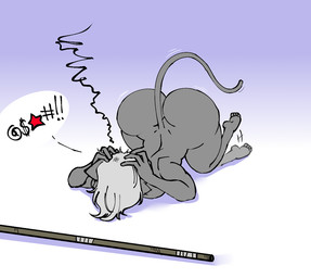 anthro big_butt bo_staff bruised_head butt female fur grey_body grey_fur grey_hair hair huge_butt nude nude_anthro nude_female purple_background simple_background small_waist solo speech_bubble wide_hips hayakain tasha_(hayakain) domestic_cat felid feline felis mammal 2026