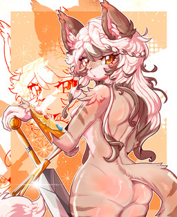 andromorph andromorph/female anthro athletic athletic_female big_butt butt celt female fur intersex intersex/female melee_weapon orange_body orange_fur pose presenting presenting_hindquarters solo sword weapon yellow_eyes ananican frocloud domestic_cat felid feline felis humanoid mammal absurd_res hi_res pinup
