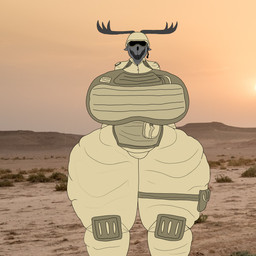 anthro antlers armor army army_uniform big_breasts breasts clothing desert female horn huge_breasts hyper hyper_breasts larger_female military military_uniform shitpost size_difference solo thick_thighs uniform m4n the_deer_(m4n) mammal monster 1:1 absurd_res hi_res meme