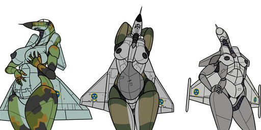 aircraft airplane anthro areola back_wings belly black_nipples breasts camo camo_body cockpit featureless_crotch female green_body grey_body group jet jet_engine lesser_coat_of_arms_the_kingdom_of_sweden machine metallic_body navel nipples non-mammal_breasts non-mammal_navel non-mammal_nipples not_furry nude nude_anthro nude_female simple_background thick_thighs trio vehicle white_background wings qwerty1989 general_motors saab saab_35 saab_37_viggen saab_gripen aeromorph living_aircraft living_machine living_vehicle absurd_res digital_media_(artwork) hi_res