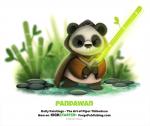 ambiguous_gender bamboo black_body black_eyes black_fur clothed clothing fur glowing green_lightsaber holding_object holding_weapon humor jedi lightsaber melee_weapon pun rock simple_background solo text water weapon white_background white_body white_fur piper_thibodeau star_wars bear giant_panda mammal digital_media_(artwork) digital_painting_(artwork) painting_(artwork) url