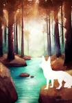 2017 ambiguous_gender canid canine day detailed_background digital_media_(artwork) feral forest fox fur grass mammal maplespyder outside plant quadruped scenery scenery_porn scenic_view solo standing tree water white_body white_fur