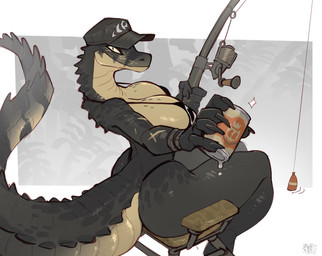 anthro arm_scar baseball_cap big_breasts bikini black_body black_scales breasts brown_body brown_scales can claws clothing container female fishing_rod freckled_breasts freckles hat headgear headwear looking_at_viewer multicolored_body multicolored_scales scales scar sitting solo swimwear tail thick_thighs two-piece_swimsuit two_tone_body two_tone_scales wide_hips foresttherotten alligatorid black_caiman caiman crocodilian reptile scalie 2025 hi_res