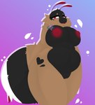 antennae_(anatomy) anthro belly black_body black_fur blush breasts brown_body brown_fur female fluffy fluffy_tail fur genitals gradient_background heart_symbol looking_at_viewer neck_tuft nipples nude open_mouth overweight overweight_anthro overweight_female pussy red_eyes shy simple_background slightly_chubby slightly_chubby_anthro slightly_chubby_female solo tail thick_thighs tuft white_body white_fur wide_hips tsukipaw yuka_(tsukipaw) arthropod bee hymenopteran insect absurd_res hi_res shaded