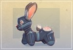 all_fours anthro bare_butt bdsm bitchsuit bodily_fluids bondage_gear butt_slap female latex slap spanking tears sqwek disney zootopia judy_hopps lagomorph leporid mammal rabbit