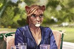 alternate_species anthro blonde_hair blue_eyes clothed clothing female furrification hair looking_away sitting solo noitro better_call_saul breaking_bad kim_wexler felid feline lion mammal pantherine digital_media_(artwork) digital_painting_(artwork) shaded