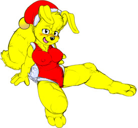anthro blush breasts camel_toe christmas_clothing clothing female fur holidays nipple_outline simple_background solo white_background yellow_body yellow_fur kitsune_youkai christmas epic_games jazz_jackrabbit_(series) lori_jackrabbit hare lagomorph leporid mammal 2024