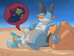 2015 against_natural_surface against_rock against_surface anthro belly belly_on_ground belly_squish digital_media_(artwork) dweet-tea feral feral_pred foot_imprint forced fully_inside generation_3_pokemon generation_6_pokemon greninja group hand_imprint hand_on_another's_belly hand_on_belly hand_on_own_belly imprint inside_stomach internal larger_feral larger_pred looking_at_another looking_at_belly male male/male mudkip nintendo nonine oral_vore pokemon pokemon_(species) scalie side_view sitting sitting_on_ground size_difference smaller_anthro smaller_prey smug squish struggling struggling_prey swampert trio vore watermark