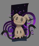 ambiguous_gender clothing costume ears_down feral long_limbs pivoted_ears pupils purple_background purple_sparkles simple_background slit_pupils solo sparkles stylized swirl_pattern zyrusfluf nintendo pokemon generation_7_pokemon mimikyu pokemon_(species) sketch