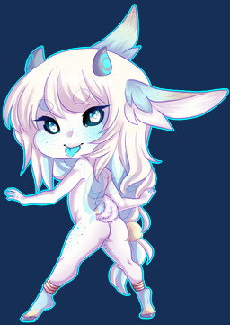 ambiguous_gender anklet anthro bangle butt chibi gold_(metal) gold_anklet gold_jewelry horn jewelry looking_at_viewer nude solo standing petitecat hybrid lagomorph leporid mammal rabbit alpha_channel