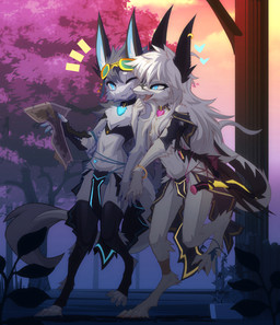 anthro blue_eyes bottomwear clothing collar dagger duo exploring eyewear femboy forest fur glowing goggles heart_pendant heart_symbol loincloth male map melee_weapon plant tree weapon kluclew warden006 mythology irbeth novu_(warden006) dragon furred_dragon furred_scalie mythological_creature mythological_scalie novabeast scalie