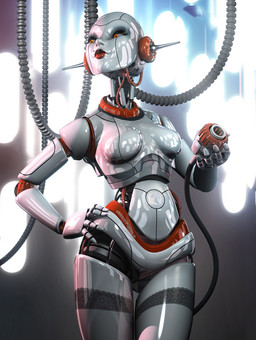 breasts clothing female glistening glowing glowing_eyes joybot legwear machine metal metallic_body not_furry orange_eyes socket solo stockings wire lee_davies android humanoid robot robot_humanoid 3d_(artwork) digital_media_(artwork) unavailable_at_source