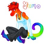 anthro dog_tags female hippy multicolored_body rainbow rainbow_body simple_background skem solo sparklefur tail white_background y2k_(fashion) kabuki_homewood chameleon lizard reptile scalie 2007