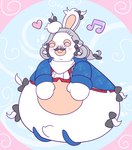 accessory anthro blue_background blue_clothing blue_suit blush blush_lines bottomless bottomless_anthro bottomless_male bow_ribbon closed_smile clothed clothed_anthro clothed_male clothing cravat ear_bow eyes_closed fur grey_bow grey_hair hair hair_accessory hair_bow hair_ribbon happy heart_symbol legless long_ears male male_anthro medium_hair mitten_hands mouth_closed multicolored_body musical_note musical_symbol overweight overweight_anthro overweight_male red_clothing red_topwear red_vest ribbons simple_background smile solo suit symbol tan_body tan_eyelids tan_inner_ear tan_skin topwear two_tone_body vest white_body white_cravat white_fur wide_hipped_anthro wide_hipped_male fuposey mario_bros mario_plus_rabbids_kingdom_battle nintendo raving_rabbids rayman_(series) ubisoft phantom_of_the_bwahpera ghost hybrid lagomorph leporid mammal rabbit spirit 2020 crossover digital_drawing_(artwork) digital_media_(artwork) english_description hi_res