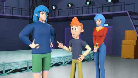 4_fingers 5_fingers bangs black_eyebrows black_eyes blue_bottomwear blue_clothing blue_hair blue_hoodie blue_pants blue_topwear blue_wall bottomwear breasts closed_smile clothed clothed_female clothed_human clothed_humanoid clothed_male clothing eyebrows female fingers fully_clothed fully_clothed_female fully_clothed_human fully_clothed_humanoid fully_clothed_male gesture green_bottomwear green_clothing green_eyes green_shorts grey_background group hair hand_gesture hand_on_hip hand_on_own_hip hands_on_own_hips hands_together hoodie humanoid_pointy_ears inside larger_female larger_human larger_humanoid larger_male light long_hair looking_at_another male male_human male_humanoid medium_breasts medium_hair mouth_closed no_eyebrows no_pupils not_furry open_mouth open_smile orange_eyebrows orange_hair pants pointing pointing_at_another pointy_ears railing red_clothing red_shirt red_topwear shirt short_hair shorts simple_background size_difference slim_human slim_male smaller_female smaller_human smaller_male smile smiling_at_another smiling_at_each_other stage stairs standing straight_arm straight_legs studio studio_lights tan_body tan_skin teeth topwear trio wall_(structure) yellow_bottomwear yellow_clothing yellow_pants triadles kappa_mikey gonard_(kappa_mikey) mikey_simon mitsuki_(kappa_mikey) human humanoid mammal 16:9 2025 3d_(artwork) blender_(artwork) colored digital_media_(artwork) english_description hi_res lighting shaded spanish_description widescreen