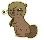 black_eyes buckteeth hair heart_symbol holding_object looking_aside male outline short_hair side_view simple_background smile solo speech_bubble stick tail teeth white_background wood layton_(artist) justin_bieber real_world justin_beaver justin_bieber_(character) beaver mammal rodent 2010