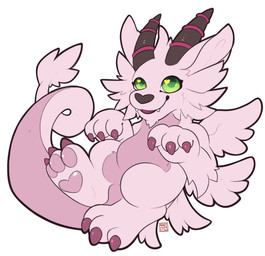 3_fingers 3_toes ambiguous_gender chibi claws fangs feet feral fingers fur green_eyes horn long_tail looking_at_viewer pawpads pink_body pink_fur pink_pawpads simple_background solo tail teeth toes white_background wings paradox-fox bandai_namco digimon mythology digimon_(species) dragon furred_dragon furred_scalie magnadramon mythological_creature mythological_scalie scalie 2018 full-length_portrait hi_res portrait signature