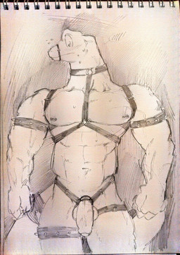 abs accessory anthro armband balls barbell_piercing bdsm_gear choker cock_ring flaccid foreskin furgonomics genitals harness humanoid_genitalia humanoid_penis jewelry leather leather_harness legband male muscular muscular_male muzzle_(object) muzzled navel necklace nipple_barbell nipple_piercing nipples non-mammal_balls non-mammal_nipples partially_retracted_foreskin pecs penis penis_accessory penis_jewelry piercing snout solo tail tail_accessory tailband thighband kogito lizard reptile scalie absurd_res hi_res traditional_media_(artwork)