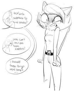 angry anthro asking asking_another beak belt belt_buckle big_eyes biped black_text bottomwear breasts buckle cheek_tuft clenched_teeth clothed clothed_anthro clothed_female clothing dialogue dot_eyes ellipsis embarrassed erect_tail extended_arms eyelashes facial_tuft feather_hands feathers female female_focus fingers fist fully_clothed fur fur_tuft hair male no_irises open_mouth pants pointy_ears prick_ears pupils question round_eyes shirt short_hair simple_eyes small_breasts small_pupils snout solo_focus speech_bubble standing straight_legs tail talking_to_another teeth text topwear tuft whiskers dbaru bremen_avenue_experience jessica_(bae) simon_(bae) tanner_(bae) avian bird canid canine canis chicken domestic_cat domestic_dog felid feline felis galliform mammal phasianid 2018 black_and_white digital_drawing_(artwork) digital_media_(artwork) english_text monochrome sketch