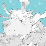 anthro antlers blue_background blue_eyes clothed clothing fur horn interlocked_fingers looking_at_viewer male simple_background solo kijima222 lifewonders tokyo_afterschool_summoners yule_(tas) deer mammal new_world_deer reindeer 1:1 bust_portrait portrait