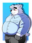 anthro belly black_nose blush bottomwear bulge clothing kemono male obese obese_anthro obese_male overweight overweight_anthro overweight_male pants shirt solo topwear koori_sirokuma tdph2dubnoxxthu aggretsuko sanrio shirota_(aggretsuko) bear mammal polar_bear ursine 2020 3:4 absurd_res hi_res