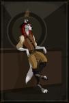 anthro blue_eyes clothing counter fur hair hat headgear headwear leaning long_hair male pirate red_hair solo white_body white_fur ostinlein canid canine canis mammal wolf 2d_animation animated frame_by_frame hi_res short_playtime