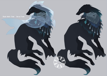 alternate_species ambiguous_gender black_body black_fur blue_eyes clothed clothing female fur grey_background simple_background solo spirits_ashes sinzui elden_ring fromsoftware canid canine canis domestic_dog mammal