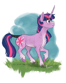 chest_tuft female feral grass hooves horn plant scarred_body simple_background solo tail tail_wraps tuft wraps maxiima friendship_is_magic hasbro my_little_pony mythology twilight_sparkle_(mlp) equid equine mammal mythological_creature mythological_equine unicorn absurd_res hi_res