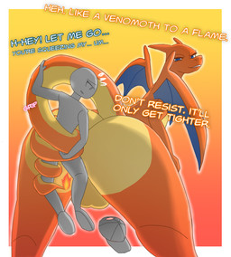 anthro backsack balls big_butt blue_eyes bodily_fluids butt dialogue duo fire genitals looking_back male male/male orange_body power_bottom size_difference small_dom_big_sub smile smirk sweat tail tail_grab teasing text wings aeltrix mythology nintendo pokemon charizard dragon generation_1_pokemon human mammal mythological_creature mythological_scalie pokemon_(species) scalie english_text hi_res