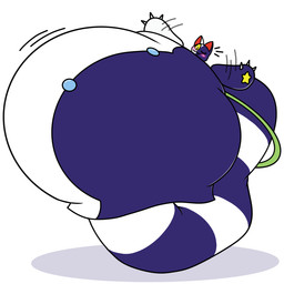 ambiguous_form anthro big_tail blush blushing_profusely button_(fastener) female floating fur legless morbidly_obese morbidly_obese_female multicolored_body multicolored_fur obese obese_female one_eye_closed overweight overweight_anthro overweight_female paws ring simple_background solo tail thick_tail two_tone_body two_tone_fur white_background yellow_sclera kittycao83 bandai_namco klonoa_(series) tat_(klonoa) domestic_cat felid feline felis mammal 1:1 hi_res