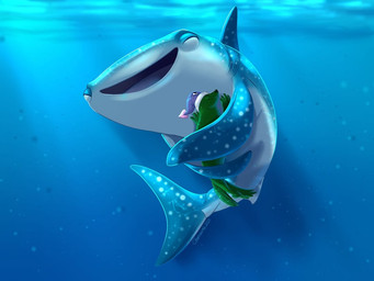 blue_body clothing countershading dorsal_fin duo eyes_closed female feral fin green_body hat headgear headwear hug light light_beam male purple_clothing purple_hat purple_headwear smile sunbeam sunlight tail underwater water white_body white_countershading chainsxwsmile disney finding_dory finding_nemo pixar destiny_(finding_dory) schallferin_(orcinusproductions) carpet_shark fish mammal marine pinniped sea_lion shark whale_shark 2025 4:3 watermark
