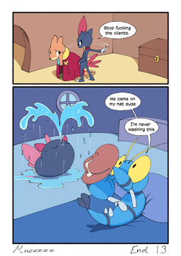bed bodily_fluids clothing cum cum_on_clothing dialogue furniture genital_fluids group inside on_bed profanity slap speech_bubble text water window muzzzzz nintendo pokemon pokemon_mystery_dungeon spike_chunsoft buizel clauncher generation_2_pokemon generation_4_pokemon generation_6_pokemon generation_7_pokemon pokemon_(species) pyukumuku sneasel 2026 absurd_res comic digital_media_(artwork) english_text hi_res female_(lore) male_(lore)