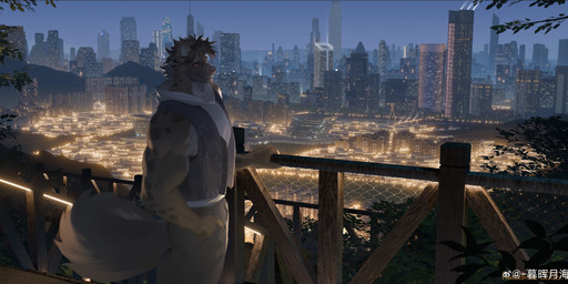 anthro bottomwear brown_body brown_bottomwear brown_clothing brown_fur brown_hair brown_pants brown_tail clothed clothing denim denim_clothing denim_topwear denim_vest fence fur grin hair hand_in_pocket looking_at_viewer male male_anthro messy_hair muscular muscular_anthro muscular_male night pants pockets red_eyes short_hair sky skyline smile solo standing tail topwear vest white_body white_clothing white_fur white_topwear awaldkize hyena mammal absurd_res hi_res