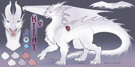blue_eyes claws facial_horn female feral grey_claws horn nose_horn pink_tongue scales solo teeth tongue white_body white_horn white_nose_horn white_scales zhulya_(artist) mythology dragon mythological_creature mythological_scalie scalie hi_res model_sheet