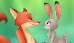 anthro barely_visible_genitalia barely_visible_penis bodily_fluids breasts duo erection female genital_fluids genitals green_eyes male male/female nipples nude penis precum purple_eyes smile nirvanilla third-party_edit disney zootopia judy_hopps nick_wilde canid canine fox lagomorph leporid mammal rabbit red_fox true_fox nude_edit