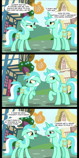 amber_eyes bodily_fluids crossgender dialogue female feral hair horn lyre magic male multicolored_hair musical_instrument on_model plucked_string_instrument quadruped square_crossover string_instrument tail tears text two_tone_hair veggie55 friendship_is_magic hasbro my_little_pony mythology lyra_heartstrings_(mlp) equid equine mammal mythological_creature mythological_equine unicorn comic english_text hi_res url