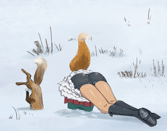 ambiguous_feral ambiguous_gender biped black_boots black_bottomwear black_clothing black_footwear black_shorts boots bottomwear butt clothed clothed_female clothed_humanoid clothing digitigrade dipstick_tail duo female female_humanoid feral footwear fur green_clothing green_shirt green_topwear humor larger_female larger_humanoid leg_focus markings multicolored_skirt orange_body orange_fur orange_tail outside partially_submerged plant plantigrade quadruped red_bottomwear red_clothing red_skirt shirt shoes shorts size_difference skirt smaller_ambiguous smaller_feral snow spandex spandex_shorts tail tail_markings tight_bottomwear tight_clothing tight_shorts topwear two_tone_tail upside_down white_body white_bottomwear white_clothing white_fur white_skirt white_tail white_tail_tip winter crtz animal_humanoid canid canid_humanoid canine canine_humanoid fox fox_humanoid humanoid mammal mammal_humanoid red_fox true_fox 2024 digital_media_(artwork) hi_res