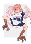 accessory alternative_fashion avian_feet blush breasts clothed clothing feathered_wings feathers feet female frilly frilly_accessory frilly_clothing frilly_hairband hair hair_accessory hairband j-fashion lolita_(fashion) maid_uniform open_mouth orange_hair scutes solo spread_legs spreading talons thigh_strap toes tongue uniform white_clothing wings camouflagecrow interspecies_reviewers meidri_(interspecies_reviewers) animal_humanoid avian avian_humanoid humanoid winged_humanoid alternate_version_at_source hi_res