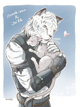 anthro feral fur male white_body white_fur browntabby_nya bethesda_game_studios microsoft the_elder_scrolls the_elder_scrolls_online zerith-var domestic_cat felid feline felis khajiit mammal pantherine tiger 3:4 hi_res